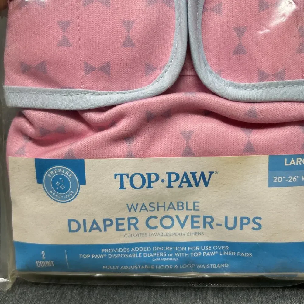 NOS Top Paw Dog Diaper Cover Ups Large Pink Washable 20-26 Inch Waist 2 Pack